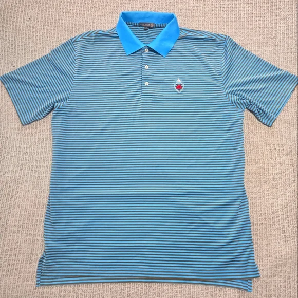 Peter Millar Summer Comfort Blue Striped Polo Shirt Size Large - Picture 1 of 7